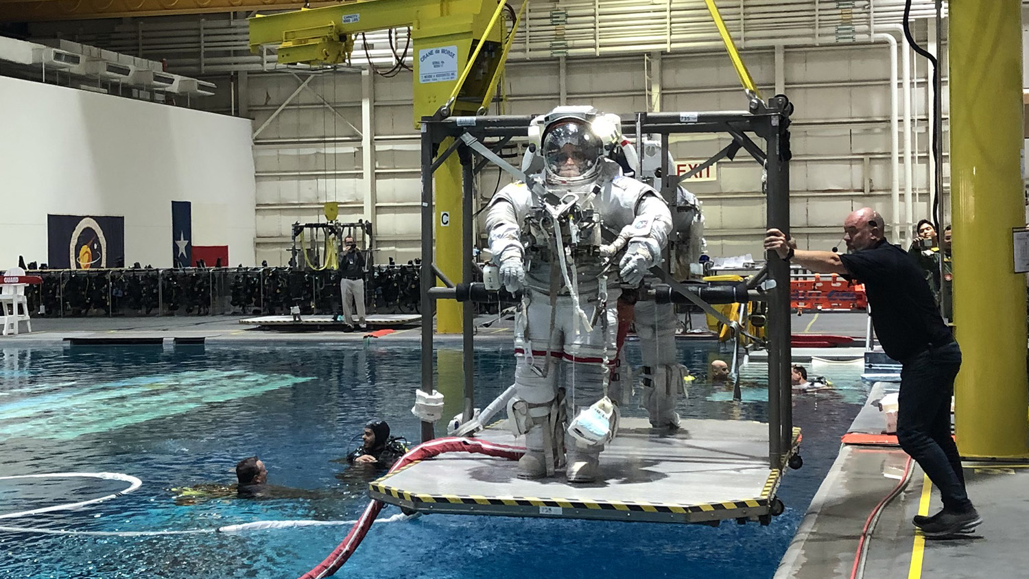 An astronaut goes through a training exercise. 